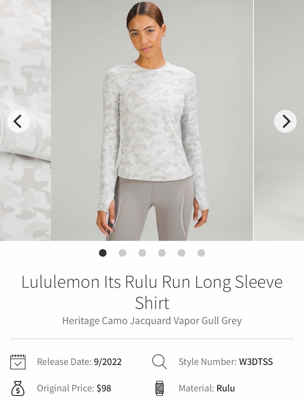 lululemon athletica Light Grey Camo Long Sleeve Shirt (size 2)